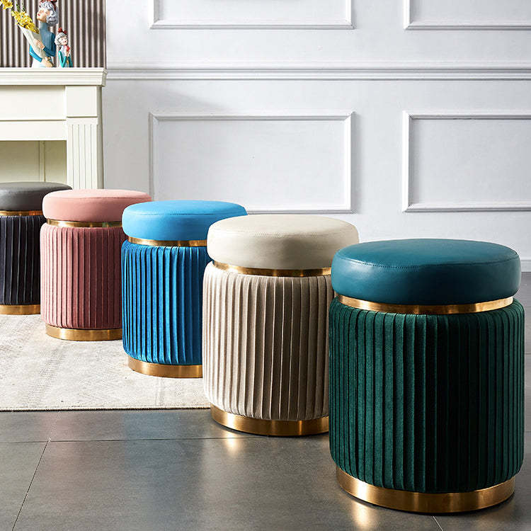 Scandinavian Velvet Wood Round Striped Backless Vanity Stool