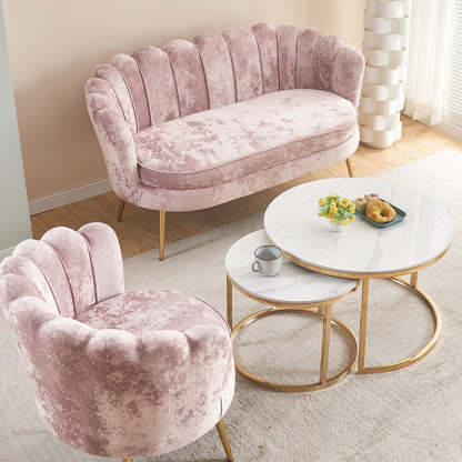 Scandinavian Velvet Wood Petal Sofa