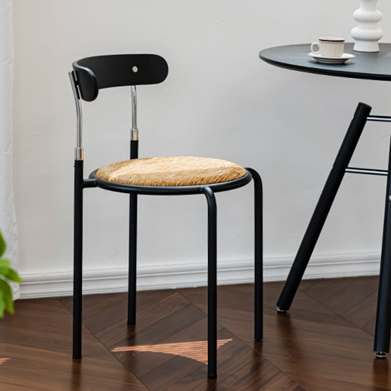 Retro Wood Fabric Steel Dining Chair — Fabric - Orange
