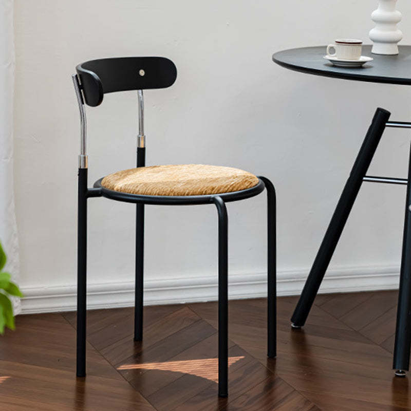 Retro Wood Fabric Steel Dining Chair — Fabric - Orange