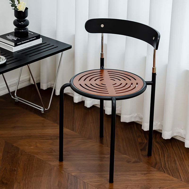 Retro Wood Fabric Steel Dining Chair — Fabric - Brown
