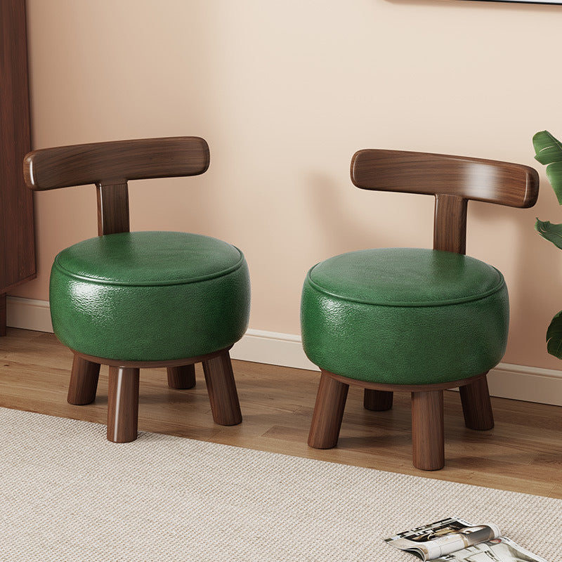 Retro Oil-Waxed Leather Swivel Low Stool