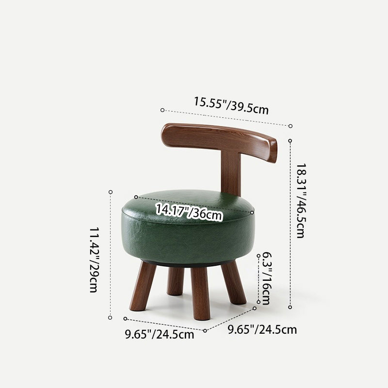 Retro Oil-Waxed Leather Swivel Low Stool — Swivel / White / Walnut