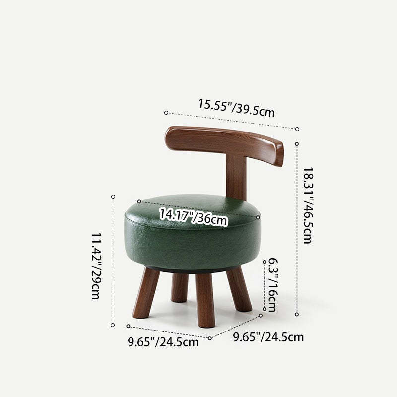 Retro Oil-Waxed Leather Swivel Low Stool — Swivel / White / Walnut