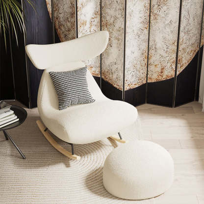 Nordic Lambswool Wood Whale Rocking Chair