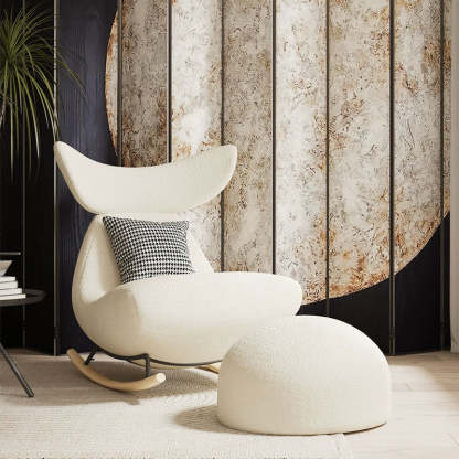 Nordic Lambswool Wood Whale Rocking Chair — White Footrest