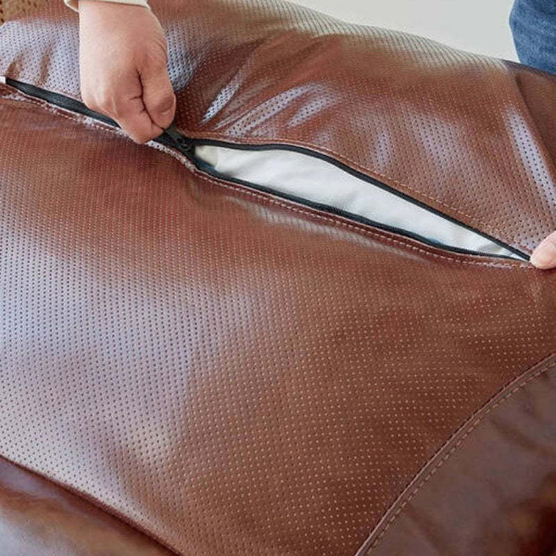 Retro Leather Ash Wood Cotton Accent Chair — Microfiber Leather / Cotton / Coffee Color