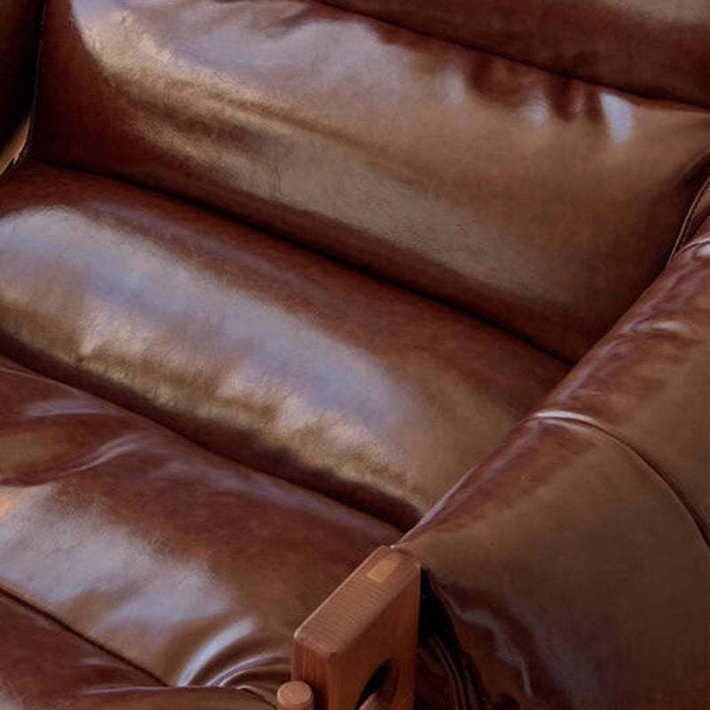 Retro Leather Ash Wood Cotton Accent Chair — Microfiber Leather / Cotton / Black