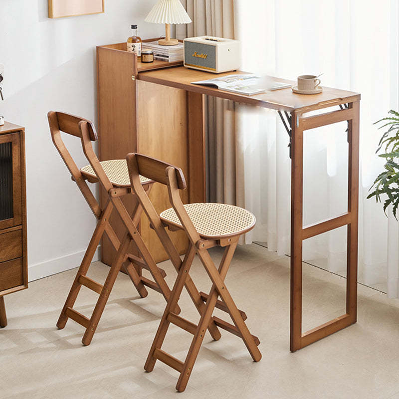 Japanese Resin Bamboo Foldable Bar Stool — Walnut