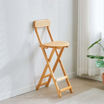 Japanese Resin Bamboo Foldable Bar Stool — Wood