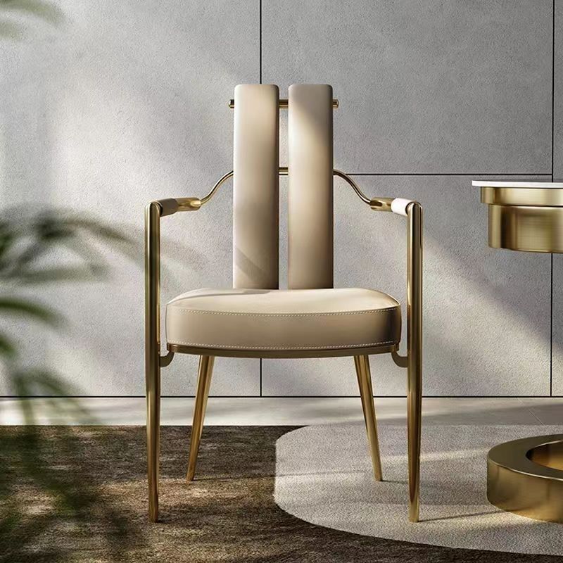 Modern Leather Metal Strip Dovetail Dining Chair
