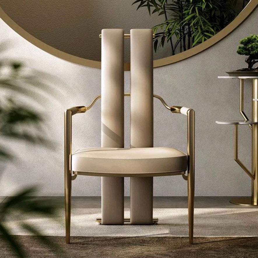 Modern Leather Metal Strip Dovetail Dining Chair