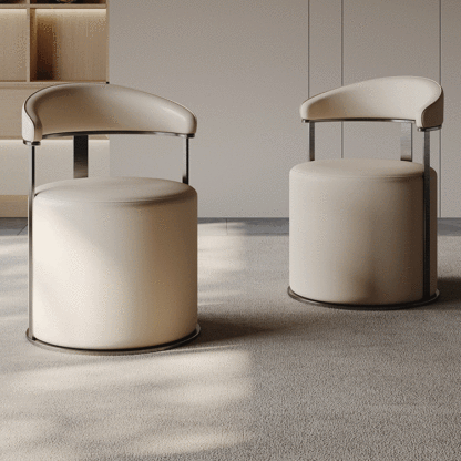 Modern Leather Steel Round Vanity Stool — Grayish Beige