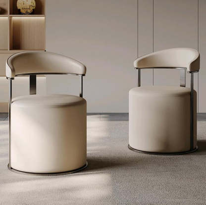 Modern Leather Steel Round Vanity Stool