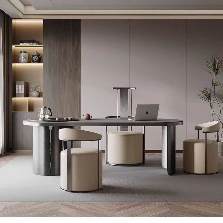 Modern Leather Steel Round Vanity Stool