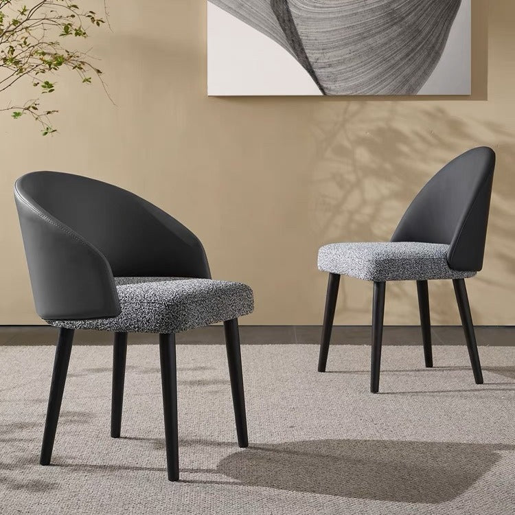 Minimalist Leather Wood Curved Dining Chair