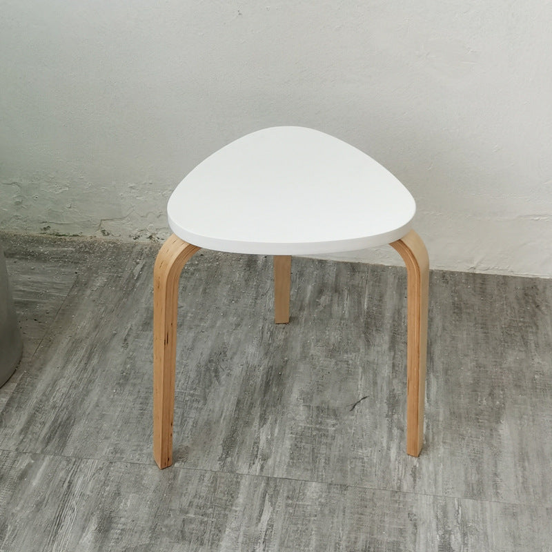 Scandinavian Wood Triangle Stackable Low Stool — Light Green + Wood Color Leg