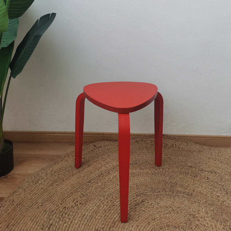 Scandinavian Wood Triangle Stackable Low Stool — Yellow + Wood Color Leg