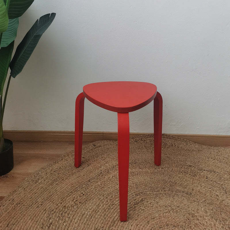 Scandinavian Wood Triangle Stackable Low Stool — Yellow + Wood Color Leg