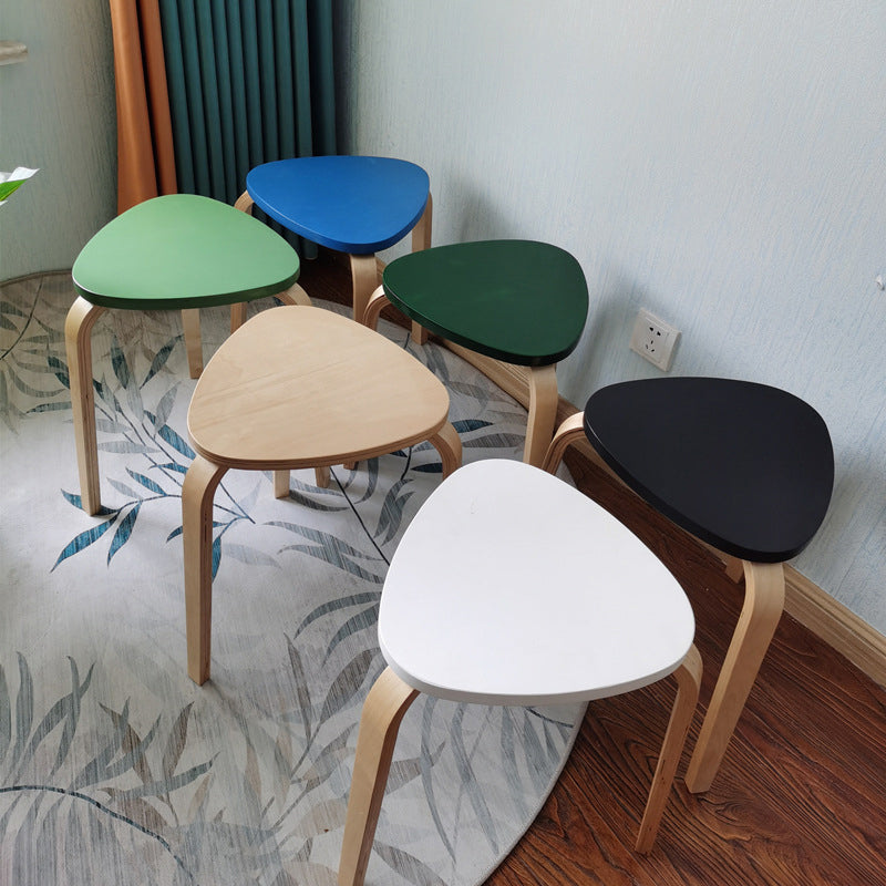 Scandinavian Wood Triangle Stackable Low Stool — All Blue
