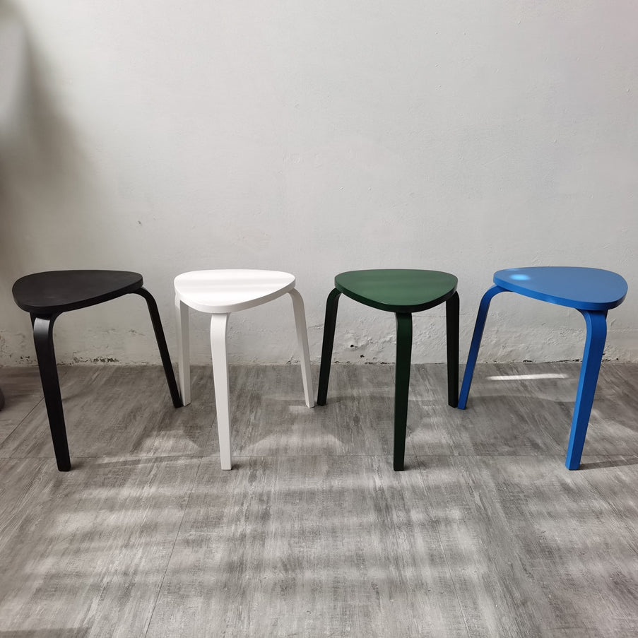 Scandinavian Wood Triangle Stackable Low Stool — Blue + Wood Color Leg
