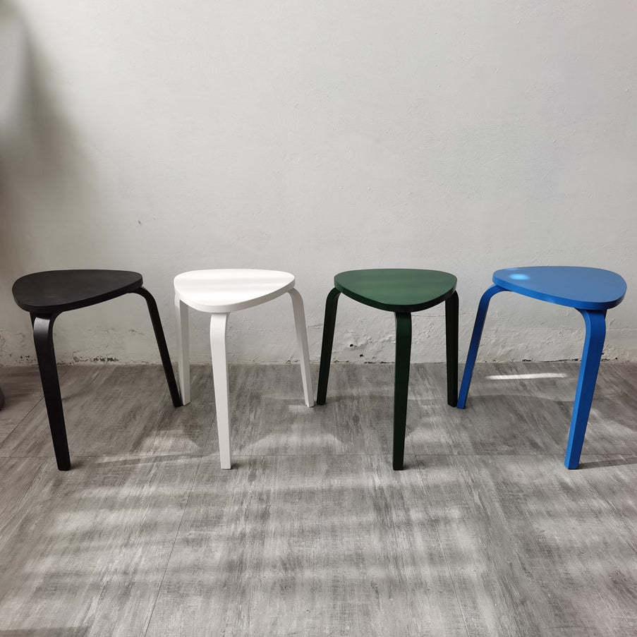 Scandinavian Wood Triangle Stackable Low Stool — Blue + Wood Color Leg