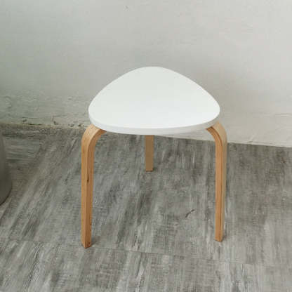 Scandinavian Wood Triangle Stackable Low Stool — Light Green + Wood Color Leg