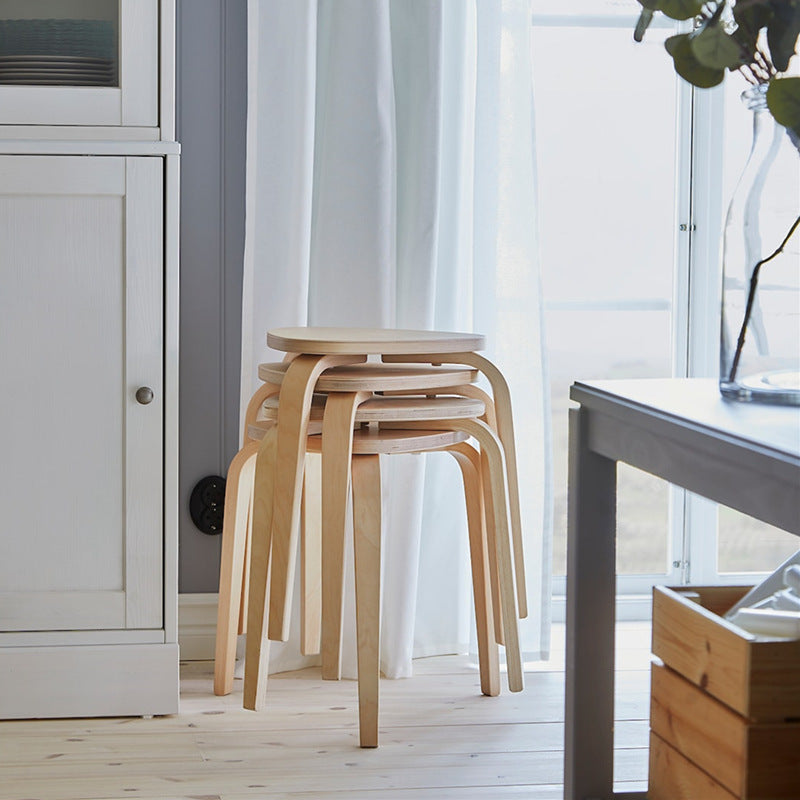Scandinavian Wood Triangle Stackable Low Stool — Wood Color