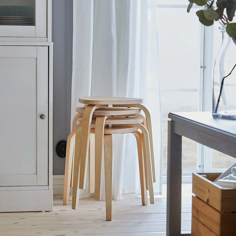 Scandinavian Wood Triangle Stackable Low Stool — Wood Color