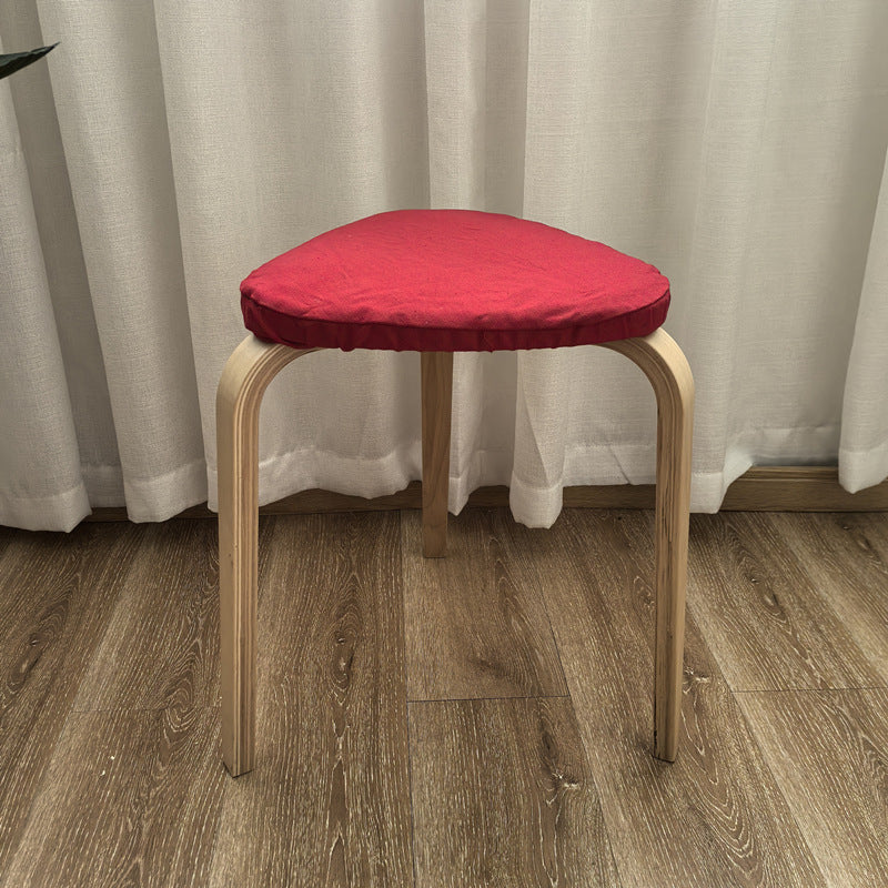 Scandinavian Wood Triangle Stackable Low Stool — Red + Wood Color Leg