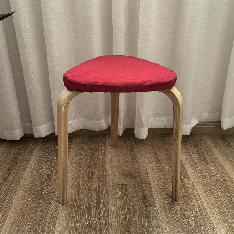 Scandinavian Wood Triangle Stackable Low Stool — Red + Wood Color Leg