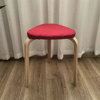 Scandinavian Wood Triangle Stackable Low Stool — Red + Wood Color Leg