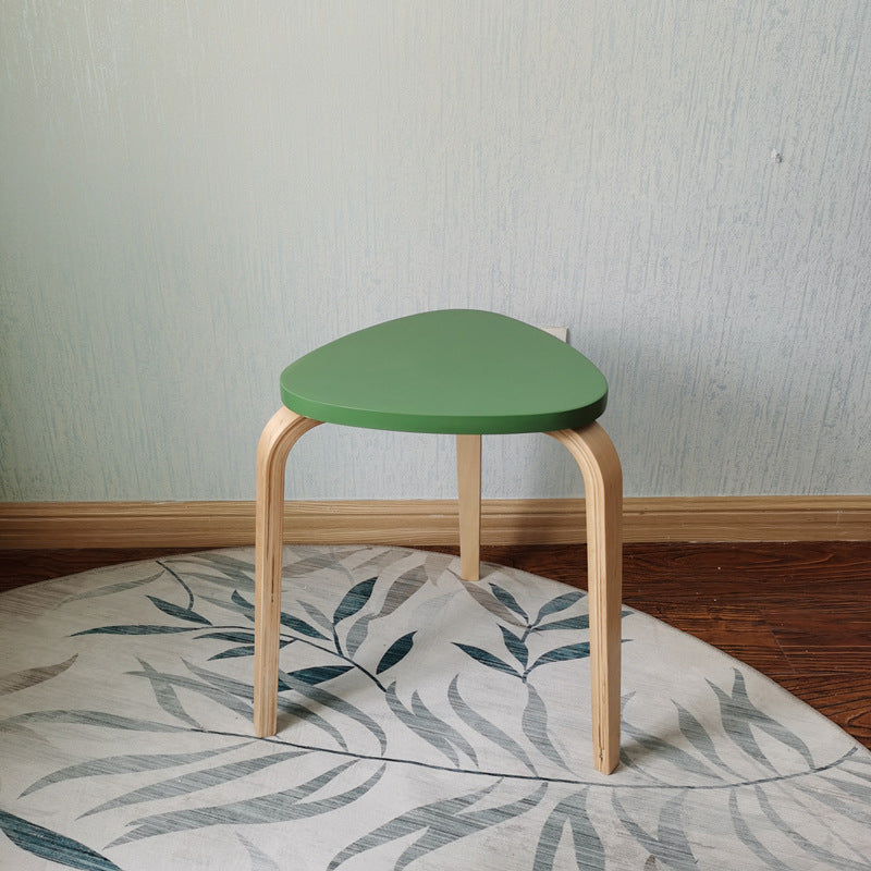 Scandinavian Wood Triangle Stackable Low Stool — Black + Wood Color Leg
