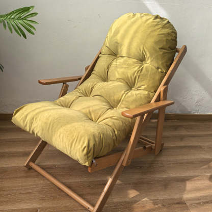 Scandinavian Fabric Wood Foldable Recliner — With Footrest / Light Brown
