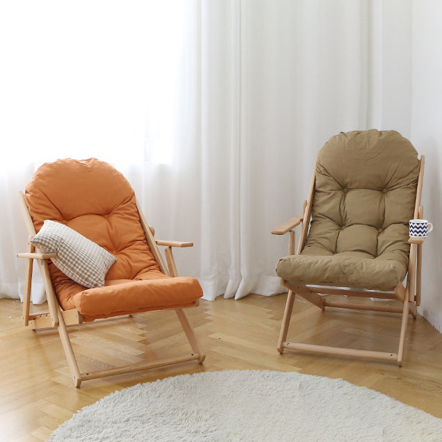 Scandinavian Fabric Wood Foldable Recliner — Without Footrest / Khaki