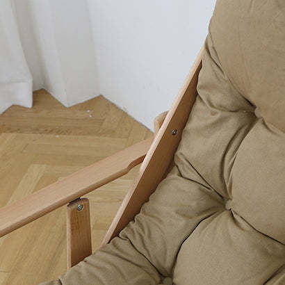 Scandinavian Fabric Wood Foldable Recliner — With Footrest / Camel Color