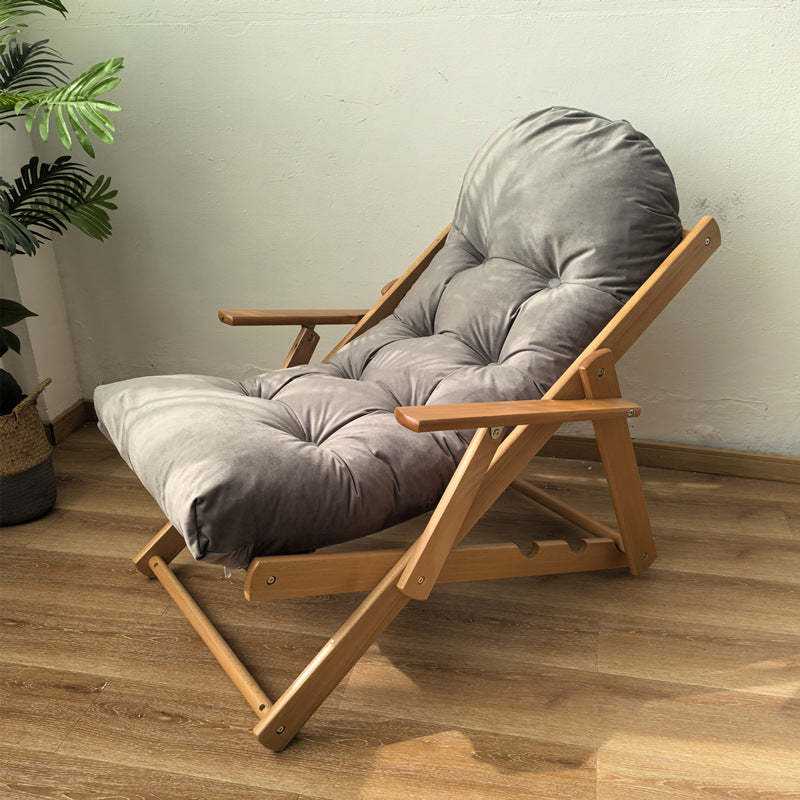 Scandinavian Fabric Wood Foldable Recliner — With Footrest / Dark Gray