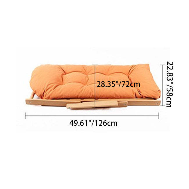 Scandinavian Fabric Wood Foldable Recliner — With Footrest / Orange