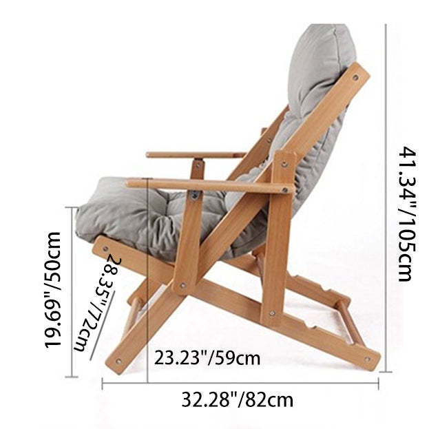Scandinavian Fabric Wood Foldable Recliner — With Footrest / Khaki