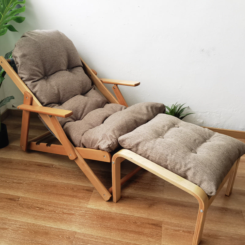 Scandinavian Fabric Wood Foldable Recliner — Without Footrest / Light Brown