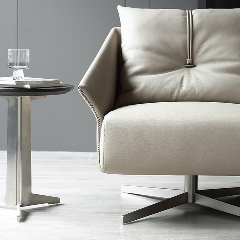 Nordic Leather Steel Cotton Swivel Accent Chair