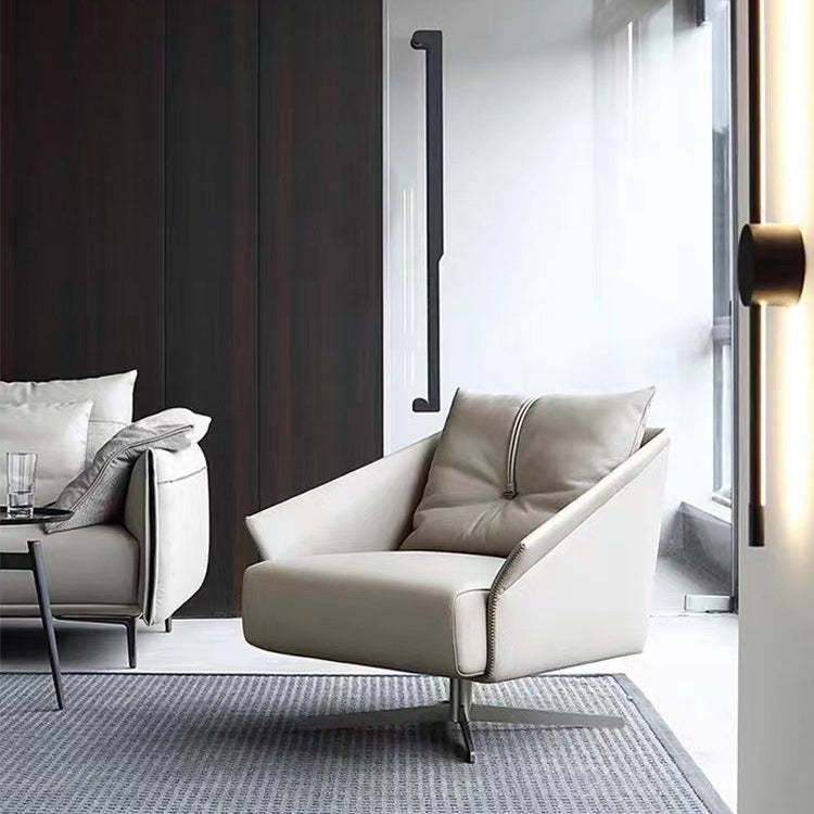 Nordic Leather Steel Cotton Swivel Accent Chair — Gray