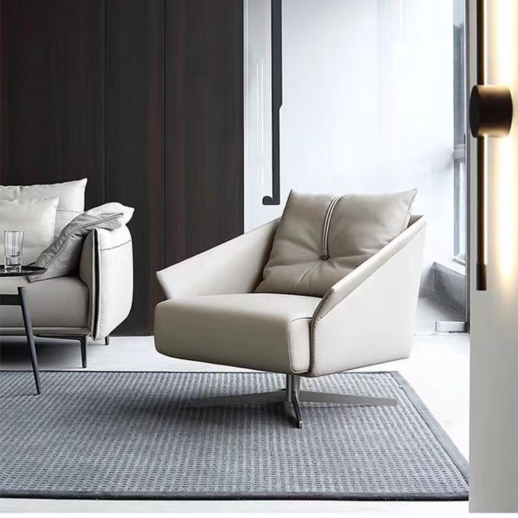 Nordic Leather Steel Cotton Swivel Accent Chair