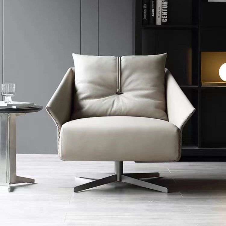 Nordic Leather Steel Cotton Swivel Accent Chair