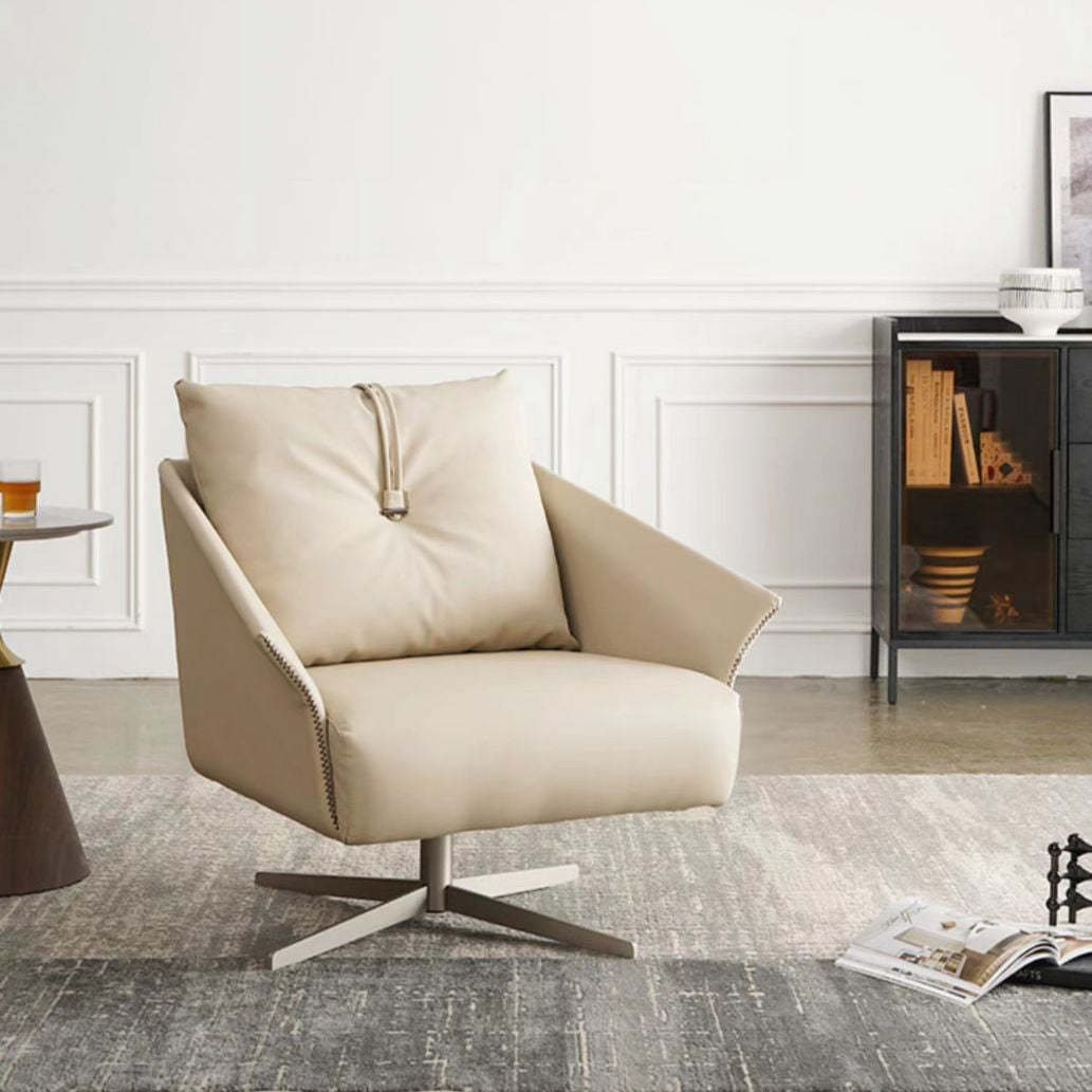 Nordic Leather Steel Cotton Swivel Accent Chair