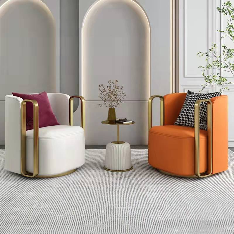 Scandinavian Microfiber Leather Velvet Swivel Accent Chair — Orange - Microfiber Leather