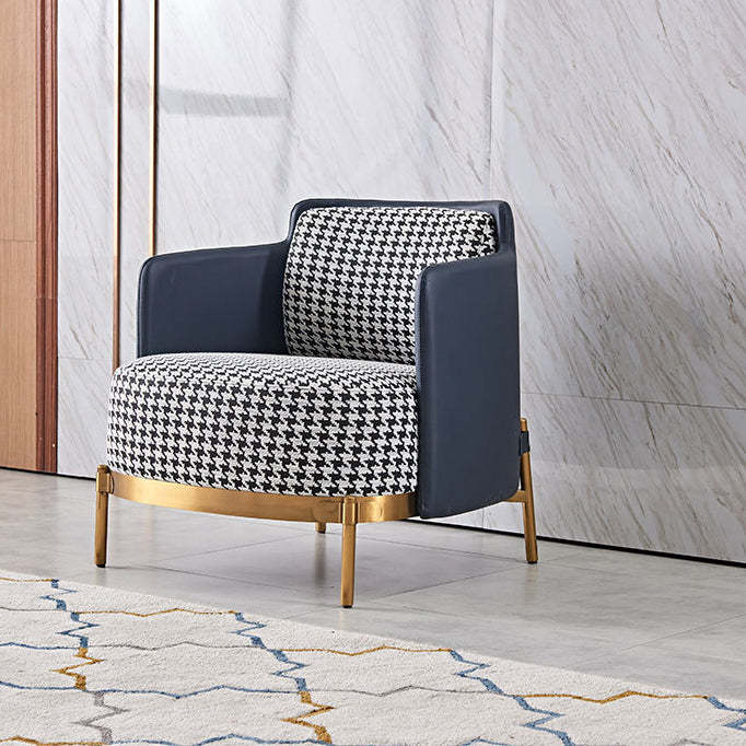 Scandinavian Check Leather Fabric Metal Accent Chair