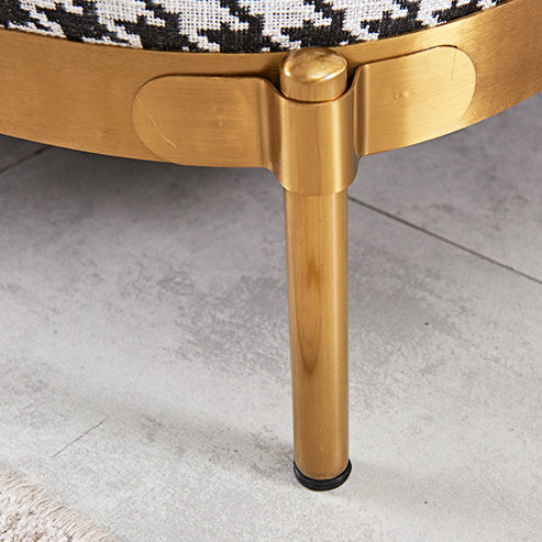 Scandinavian Check Leather Fabric Metal Accent Chair