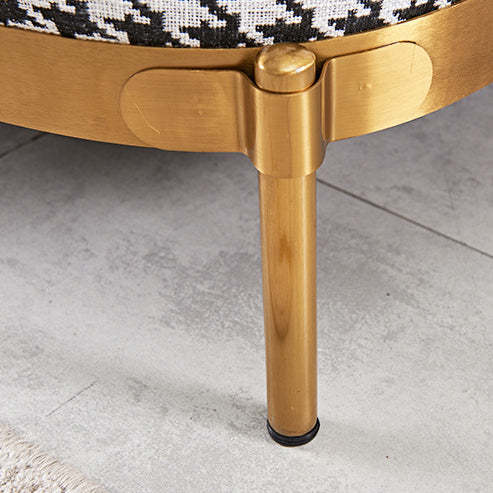 Scandinavian Check Leather Fabric Metal Accent Chair