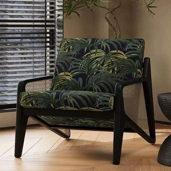 French Rattan Rubberwood Jacquard Accent Chair